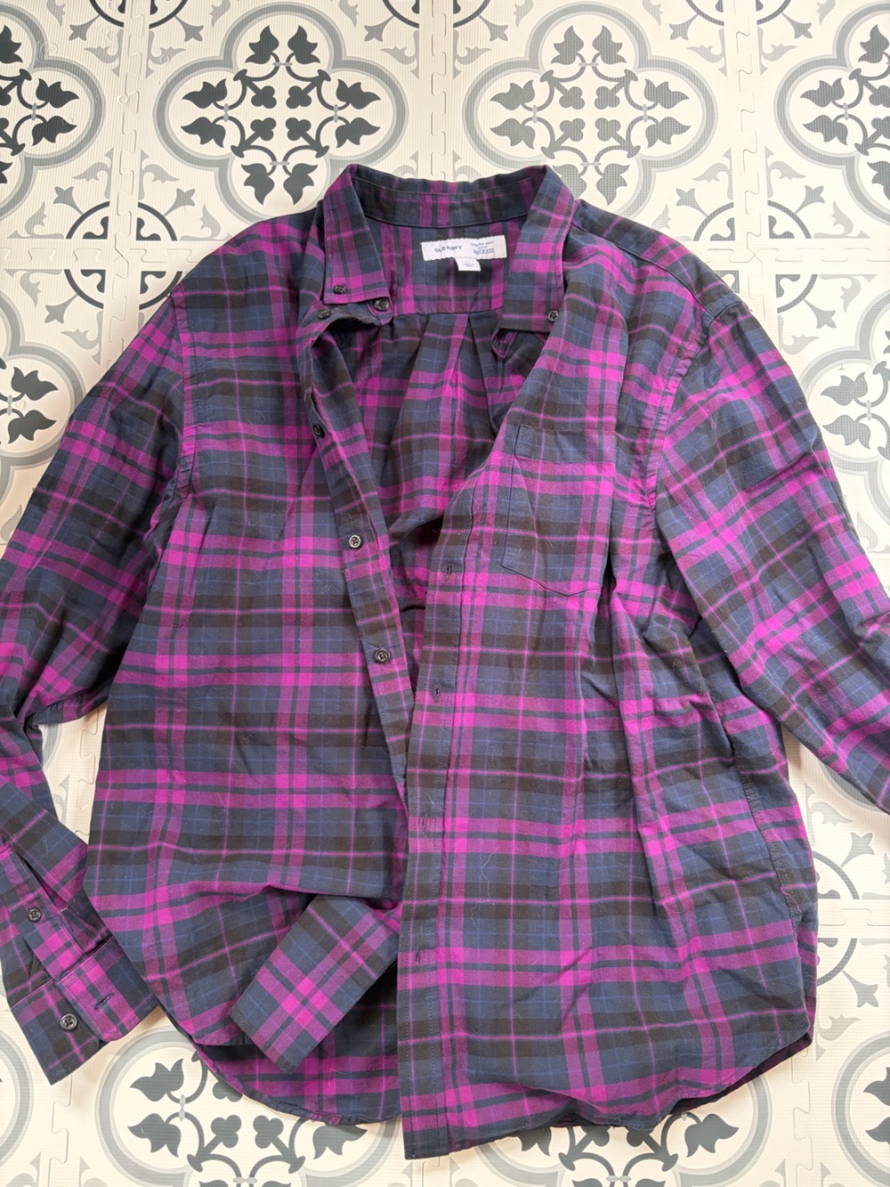 Old Navy Purple and Black Plaid Shirt